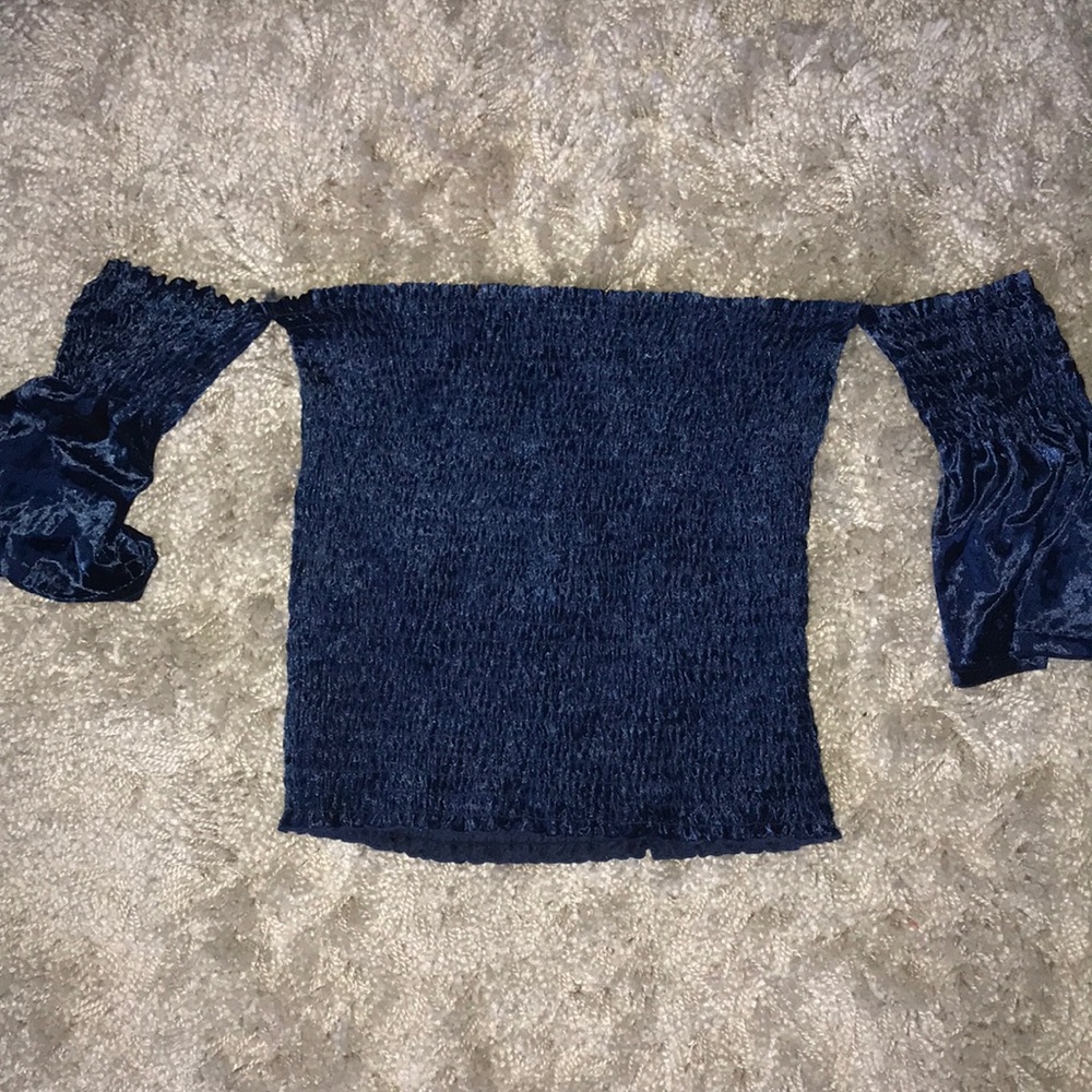 Dark blue off the shoulder shirt